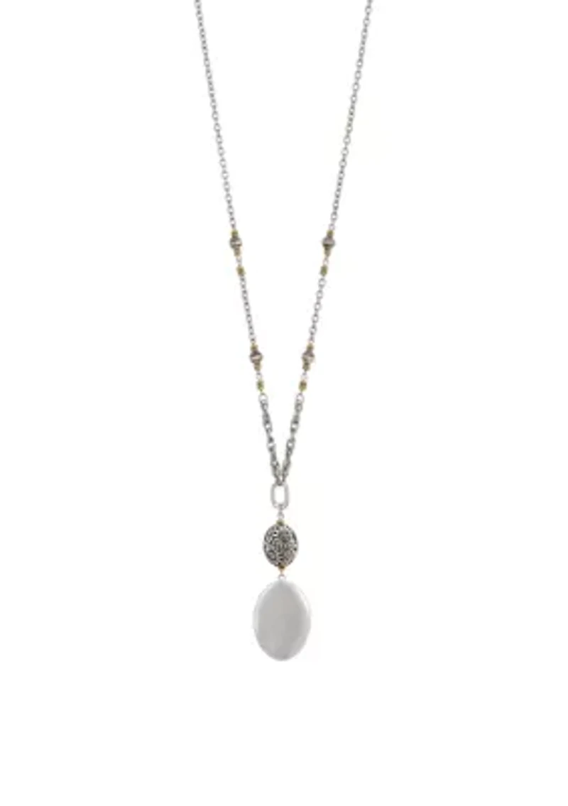 Two-Tone Long Double Oval Drop Pendant Necklace