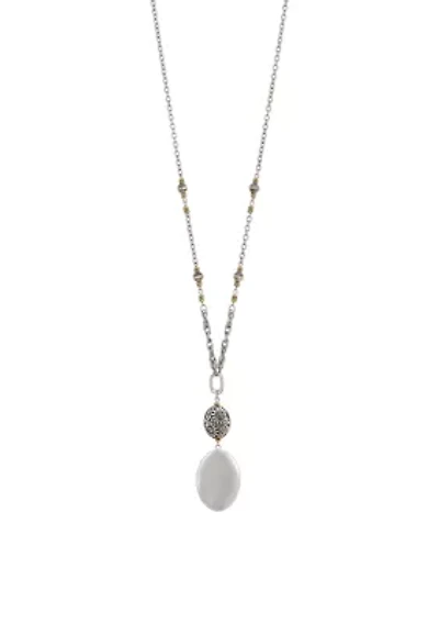 Two-Tone Long Double Oval Drop Pendant Necklace