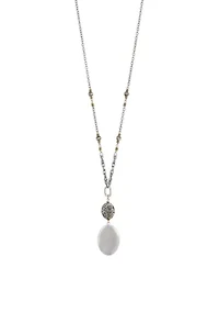 Two-Tone Long Double Oval Drop Pendant Necklace