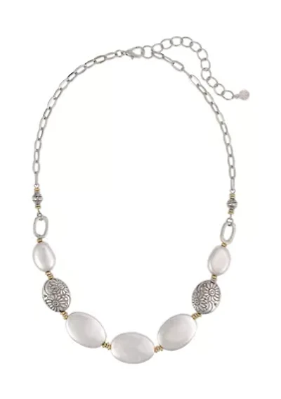 Two-Tone Oval Bead Frontal with Chain Back Necklace