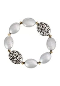 Two-Tone Oval Bead Stretch with Etched Bead Accent Bracelet