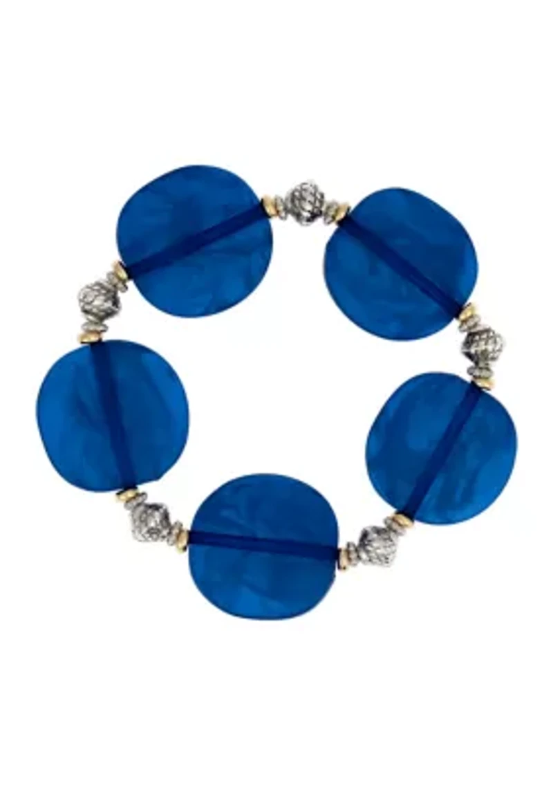 Two Tone Blue Chunky Beaded Stretch Bracelet