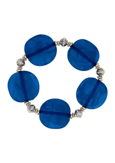Two Tone Blue Chunky Beaded Stretch Bracelet