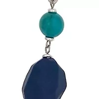 Two Tone Multi Blue Beaded Long Linked Necklace