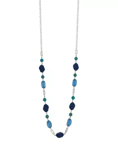 Two Tone Multi Blue Beaded Long Linked Necklace