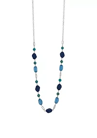 Two Tone Multi Blue Beaded Long Linked Necklace