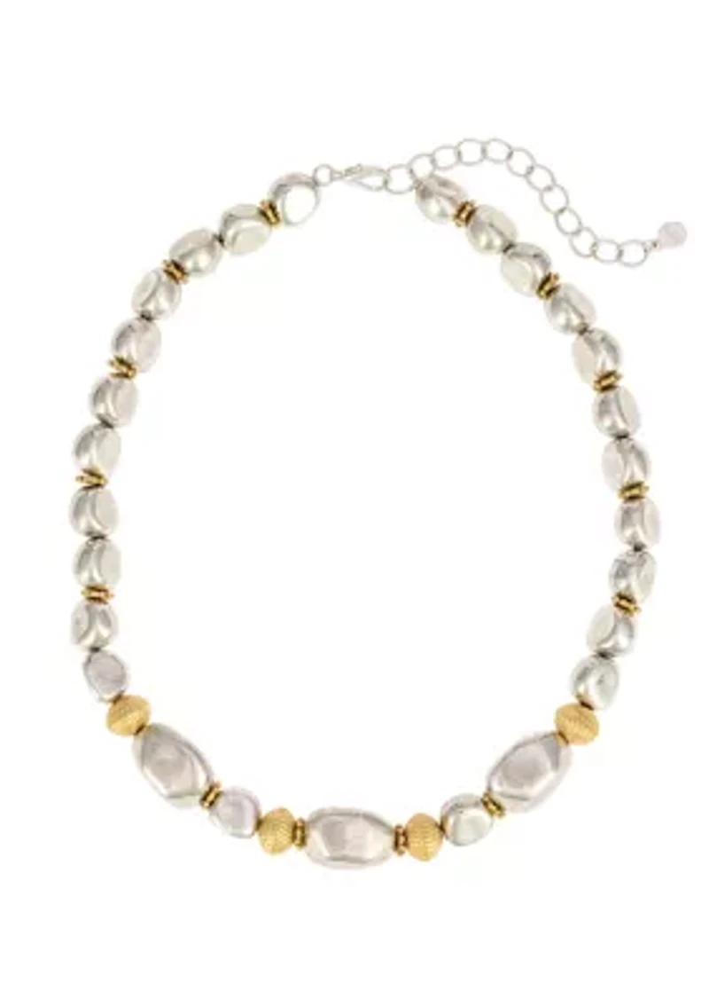Two Tone Metal Nugget Beaded Necklace