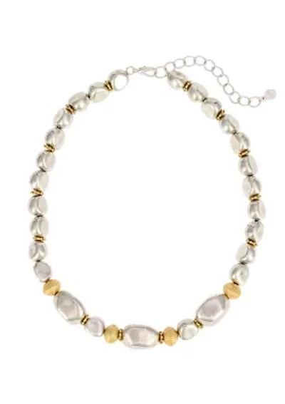 Two Tone Metal Nugget Beaded Necklace