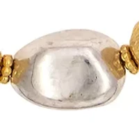 Two Tone Long Linked Neutral Metal Beaded Disc Station Necklace