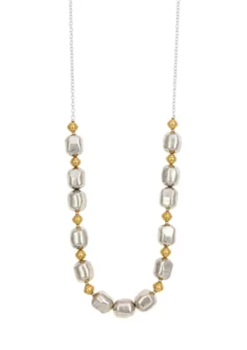 33.5" Long Two Tone Chunky Nugget Bead Necklace