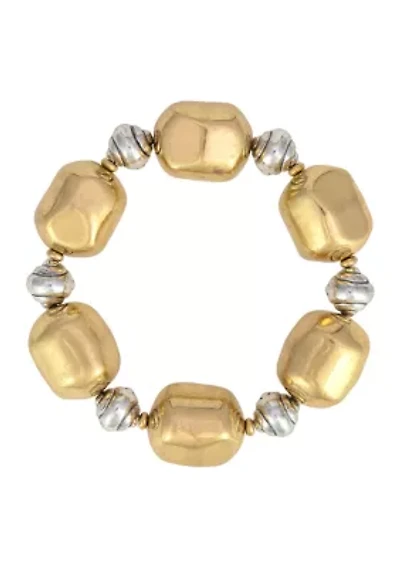 Two Tone Chunky Nugget Stretch Bracelet 