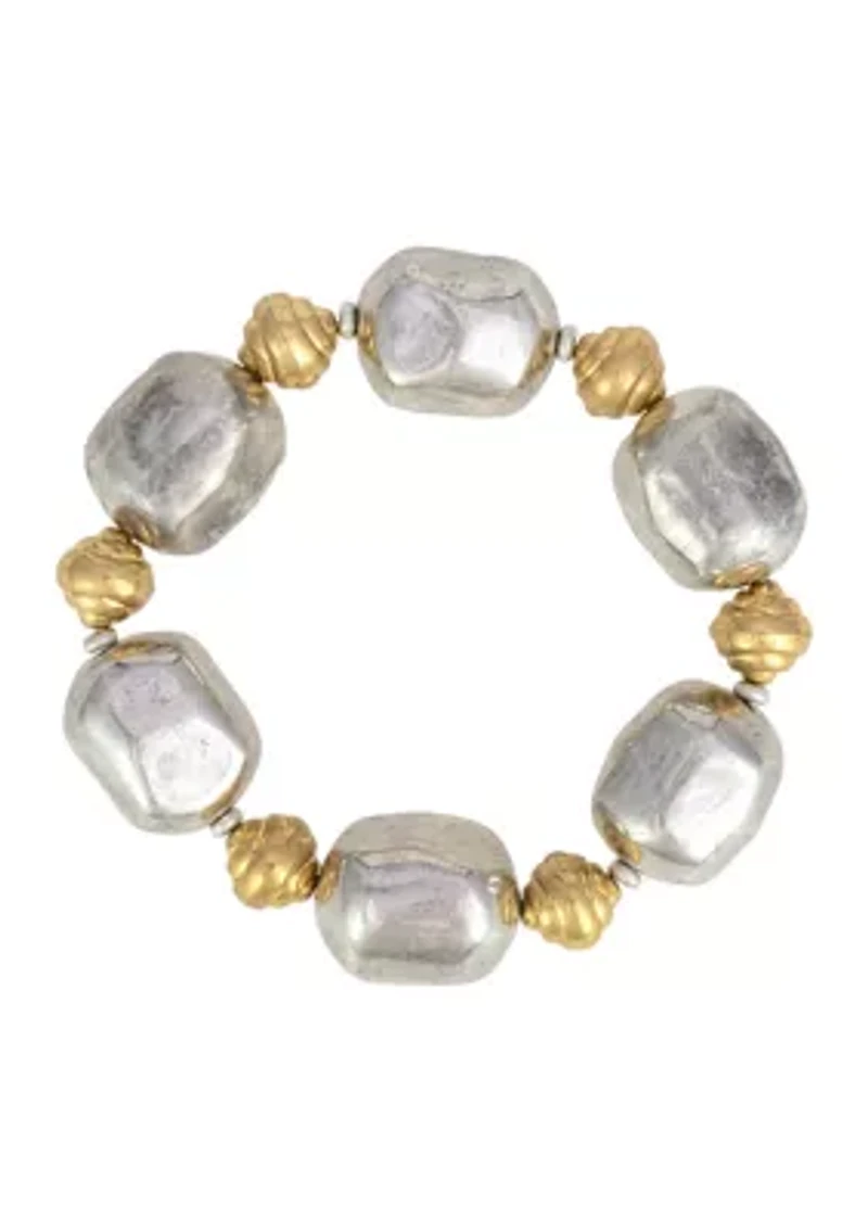 Two Tone Chunky Nugget Stretch Bracelet