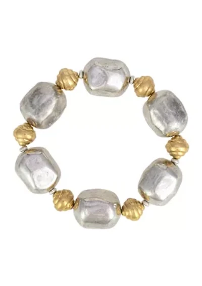 Two Tone Chunky Nugget Stretch Bracelet 