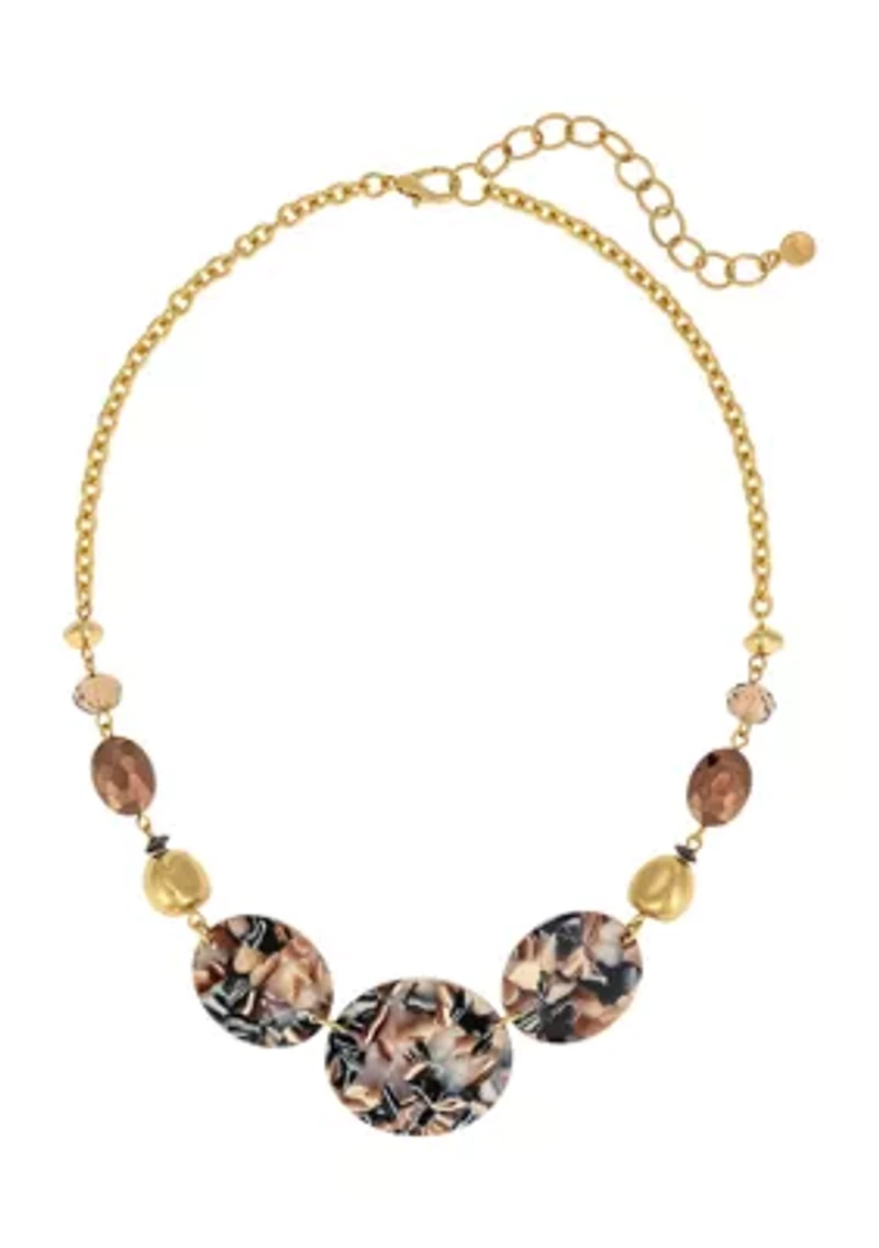 Two Tone Multi Colored Lucite Disc Frontal Necklace