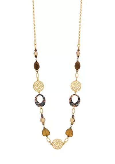 Two Tone Long Metal Bead Station Necklace