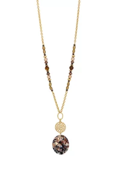 Two Tone Long Double Disc Pendant Necklace