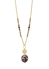 Two Tone Long Double Disc Pendant Necklace