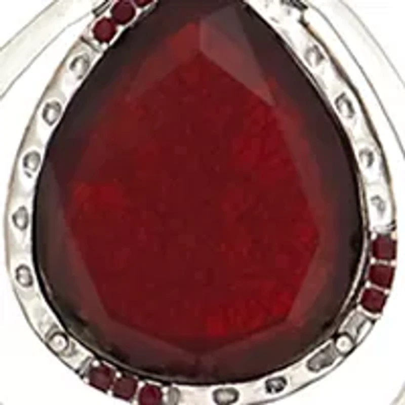 Silver Tone Long Red Bead Station Pendant Necklace