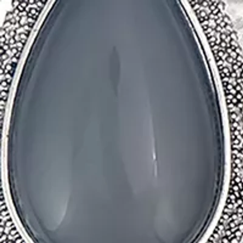 Silver Tone Short Framed Grey Teardrop Pendant with Linked Bead Frontal Necklace