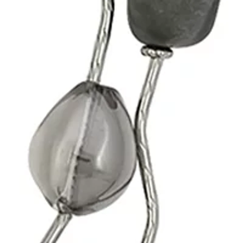 Silver tone Two Row Long Grey Bead Station Swag Necklace