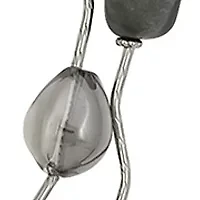 Silver tone Two Row Long Grey Bead Station Swag Necklace