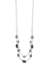 Silver tone Two Row Long Grey Bead Station Swag Necklace