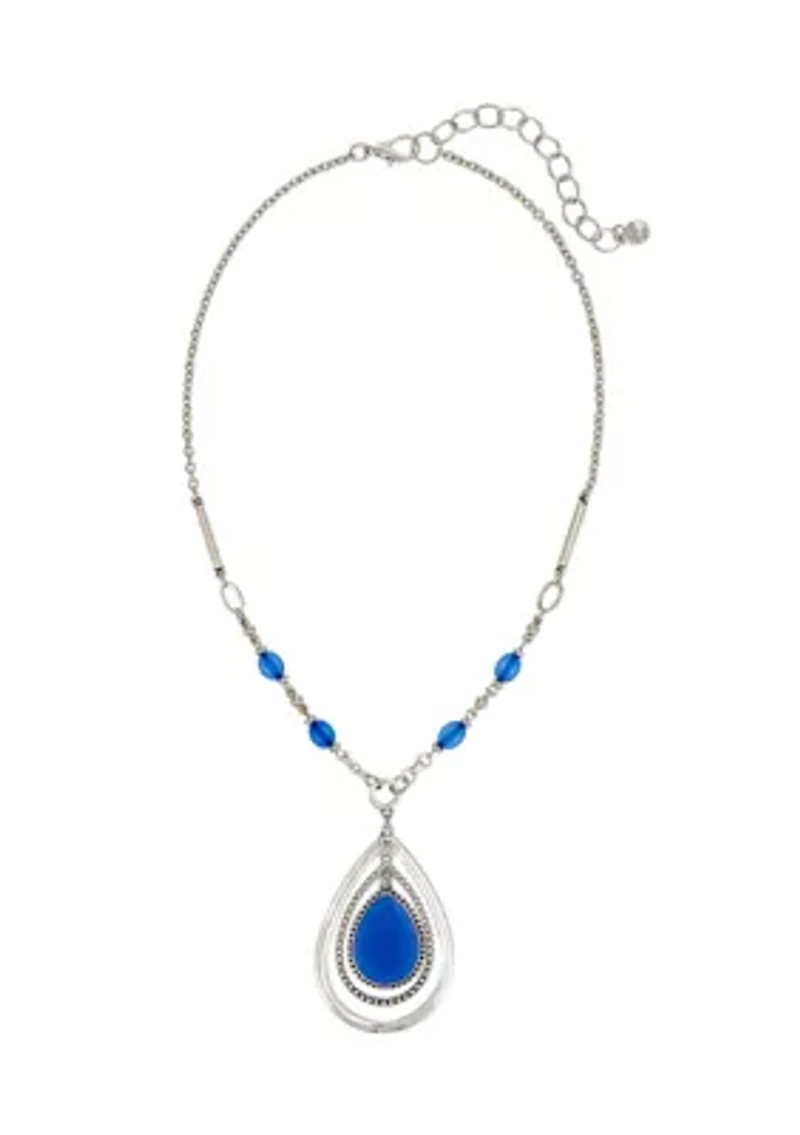 Silver-Tone Short Blue Orbital Pendant Necklace