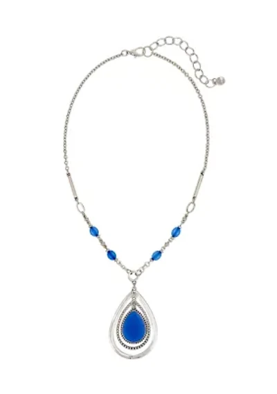 Silver-Tone Short Blue Orbital Pendant Necklace