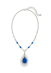 Silver-Tone Short Blue Orbital Pendant Necklace