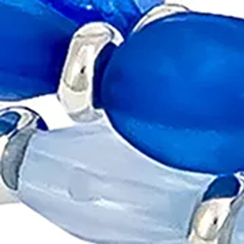 Silver-Tone 3 Row Blue Multi and Metal Beaded Stretch Bracelet Set