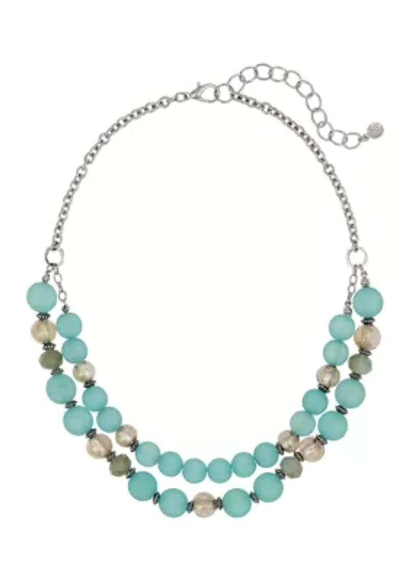 2 Row Aqua Beaded Necklace