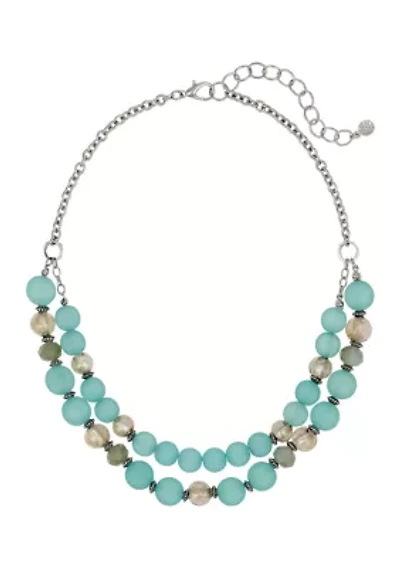 2 Row Aqua Beaded Necklace
