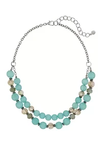 2 Row Aqua Beaded Necklace