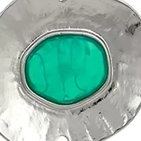 Long Round Metal Double Disc Pendant with Aqua Center Stone Necklace