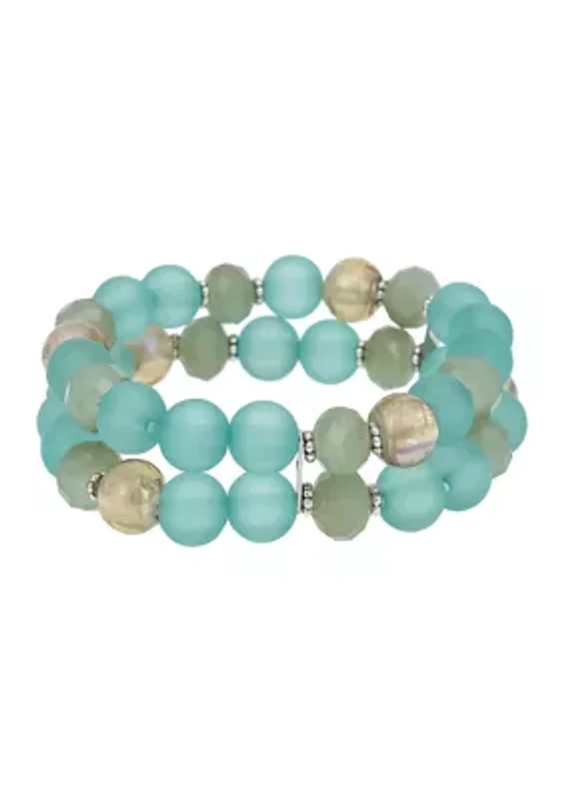 2 Row Aqua Beaded Stretch Bracelet