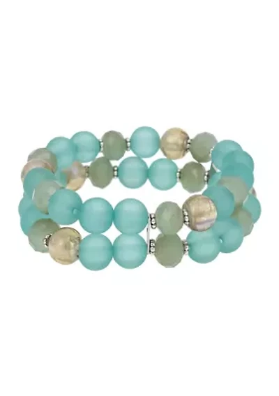 2 Row Aqua Beaded Stretch Bracelet