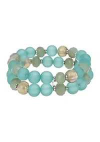 2 Row Aqua Beaded Stretch Bracelet