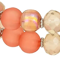 Silver Tone 2 Row Coral Beaded Stretch Bracelet
