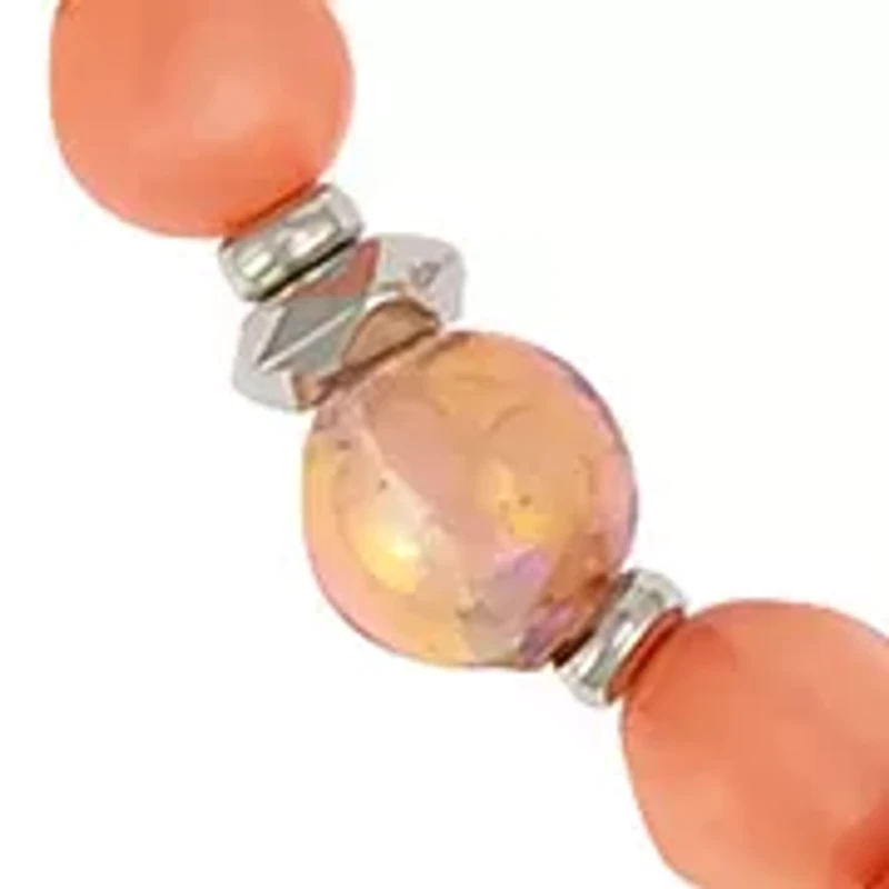 Silver Tone Coral Bead Frontal Necklace 