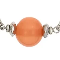 Silver Tone Long Linked Coral Bead and Filigree Silver Tone Teardrop Stations Necklace 