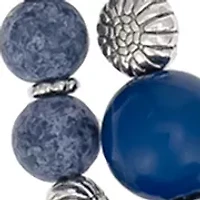Silver Tone 2 Row Short Blue and Etched Silver Bead Necklace