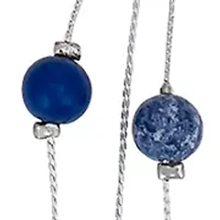 Silver Tone 3 Row Blue Bead Short Illusion Necklace