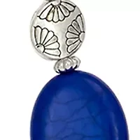 Silver Tone Long Blue Bead Station Necklace