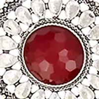 Silver-Tone 5 Round Textured Disc with Red Center Stone Accent Frontal Necklace 