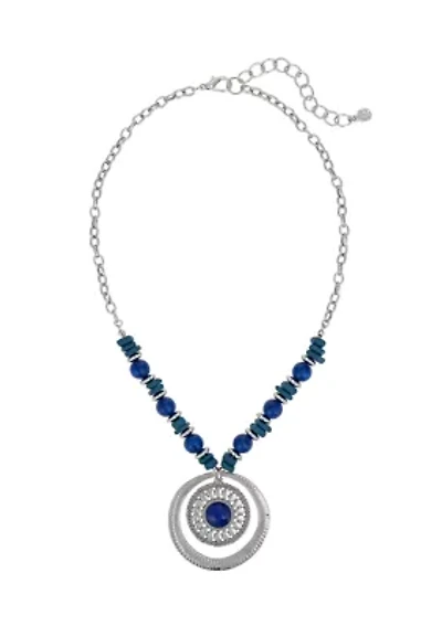 Silver-Tone Short Round Texture Disc Orbital Pendant Necklace