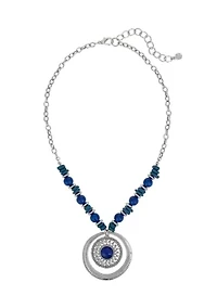 Silver-Tone Short Round Texture Disc Orbital Pendant Necklace