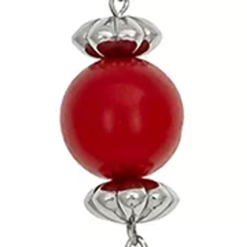 Silver-Tone Long Illusion with Red Bead Stations Necklace