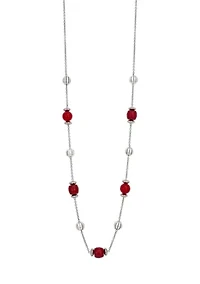 Silver-Tone Long Illusion with Red Bead Stations Necklace