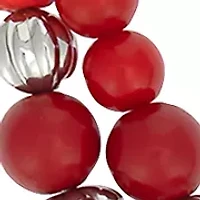 Silver-Tone 2-Row Red and Textured Metal Bead Frontal Necklace
