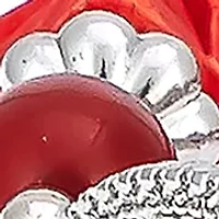 Silver-Tone 2-Row Red Beaded Accented Discs Stretch Bracelet 